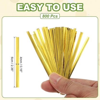 PATIKIL Bag Twist Ties 2 Inch, 800 Pcs Metallic Bread Ties for Treat Plastic Bags Gift Wrapping Candy Coffee Bag Plant Party Cake Favor, Gold