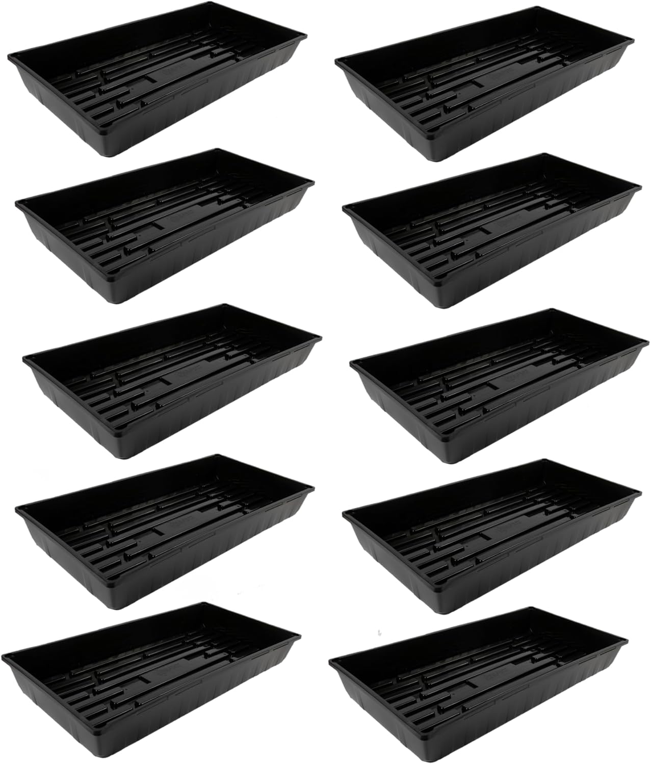 SUNPACK 10" x 20" Mega Plastic Seed Starting Tray, Black, 2.5" (Pack of 10) - No Drainage Holes, Ideal for Greenhouses or Indoor Gardening - Made of Thick, Strong Plastic