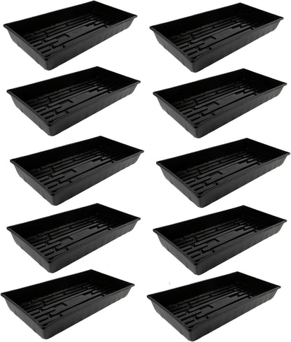 SUNPACK 10" x 20" Mega Plastic Seed Starting Tray, Black, 2.5" (Pack of 10) - No Drainage Holes, Ideal for Greenhouses or Indoor Gardening - Made of Thick, Strong Plastic