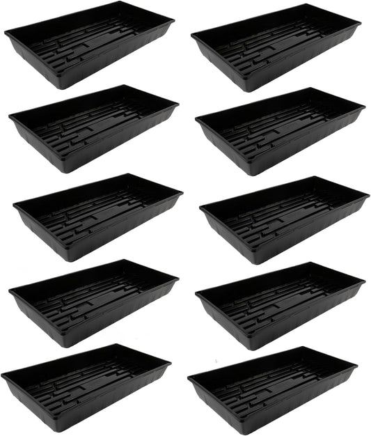 SUNPACK 10" x 20" Mega Plastic Seed Starting Tray, Black, 2.5" (Pack of 10) - No Drainage Holes, Ideal for Greenhouses or Indoor Gardening - Made of Thick, Strong Plastic