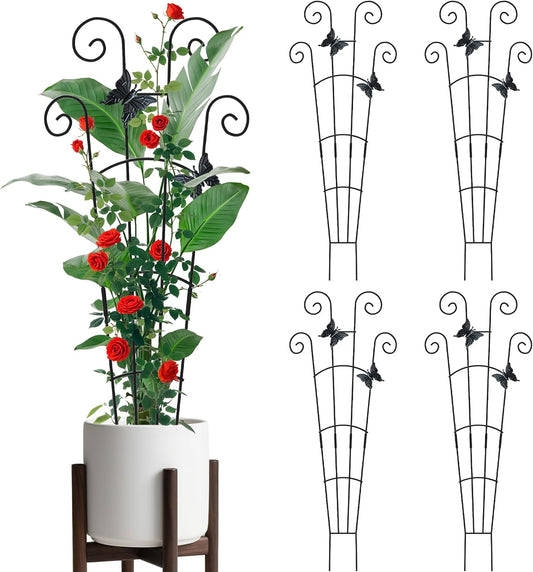 4 Pack 30'Taller Plant Trellis for Potted Climbing Plants Indoor,Expandable Metal Garden Trellis for Climbing Plants, Flowers Vine Ivy, Sturdy Houseplant Support for Potted Plants with Ties