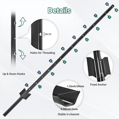 Fence Posts 4.8 Feet - 16 Pack, Heavy Duty Metal Fence Post, No Dig U Post for Farm, Garden, Orchard and Outdoor Wire Fencing (Black)