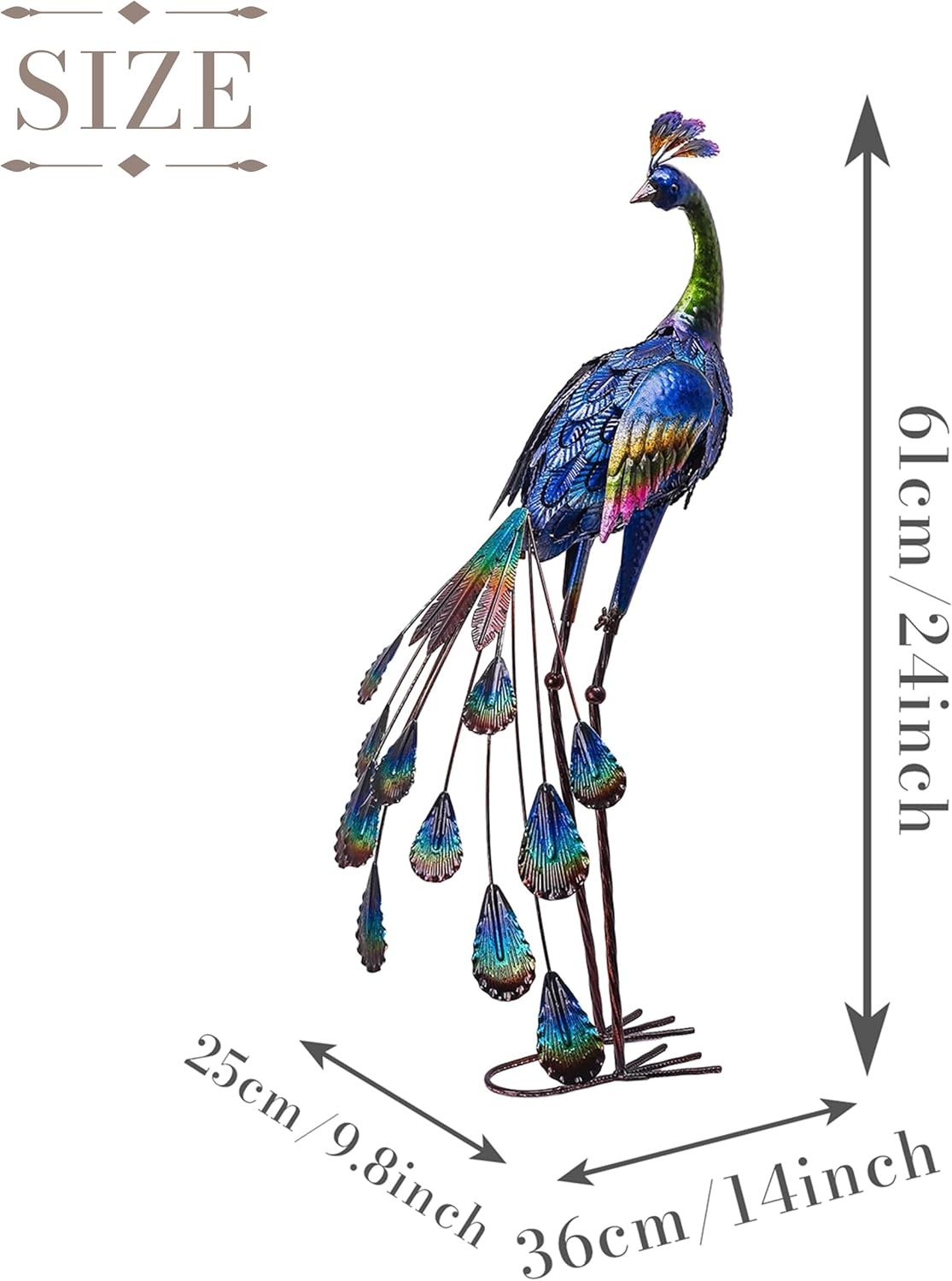TERESA'S COLLECTIONS Garden Decor, Peacock Garden Decor with Colorful Painting, 24'', Waterproof Metal Garden Statue, Peacock Gifts, Garden Gifts for Women Mom, Indoor/Outdoor