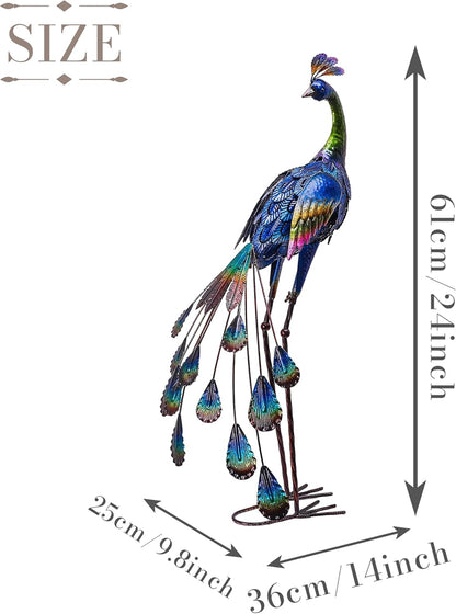 TERESA'S COLLECTIONS Garden Decor, Peacock Garden Decor with Colorful Painting, 24'', Waterproof Metal Garden Statue, Peacock Gifts, Garden Gifts for Women Mom, Indoor/Outdoor