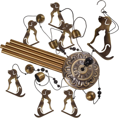 Outdoor Dogs Wind Chimes Indoor Decor - Hand-Made Mobile Romantic Bronze Wind Catcher, 36" Puppys Wind Bells for Home, Balcony, Patio, Garden Festival Decoration, Gift for Mom(4 Tubes, 6 Bells, 7Dogs)