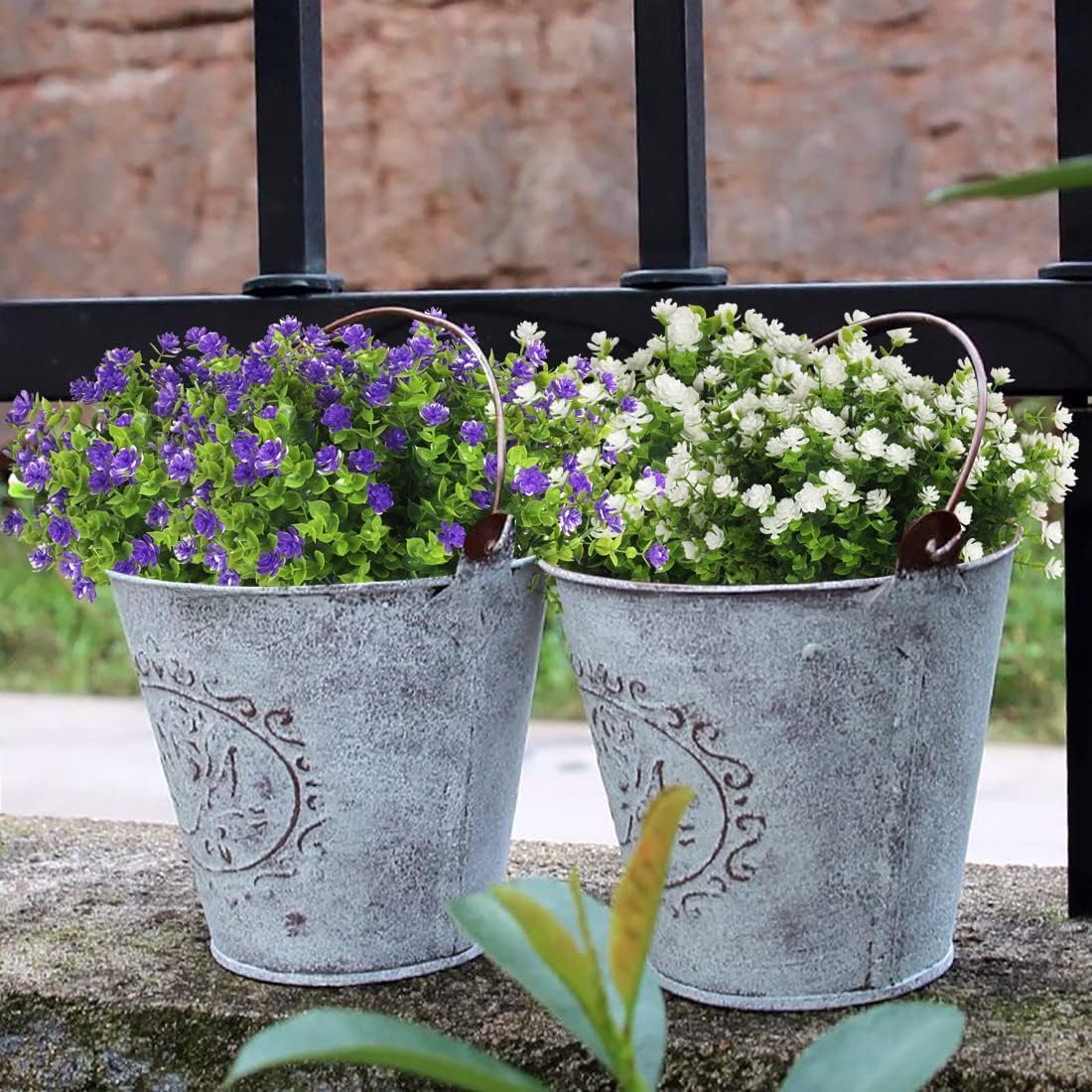 12 Bundles Artificial Flowers Faux Outdoor Plastic Plants UV Resistant Shrubs,Artificial Plants Outdoor Decorations for Patio Outdoor Fake Plants Spring Decorations for Home Front Porch Decor(Purple)