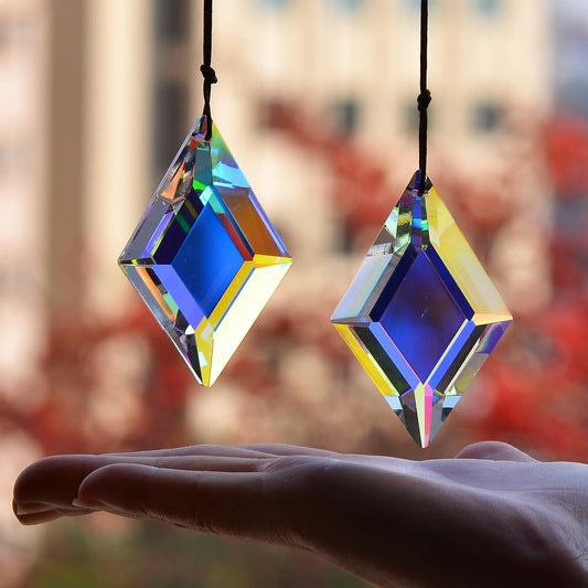 2PCS Simple Geometry Crystal Sun Catcher Prisms, STINO Hanging Suncatchers with Glass Prism