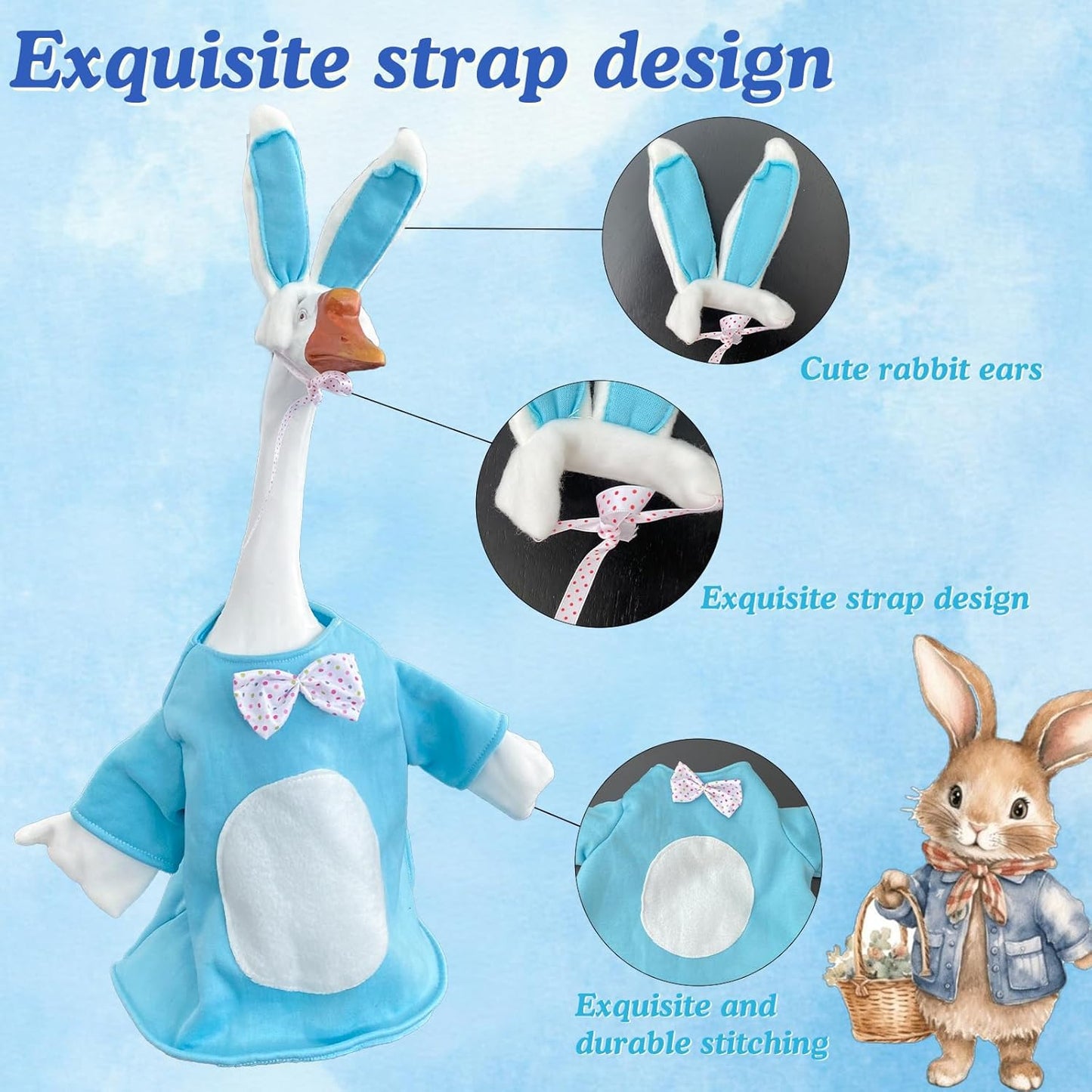 Porch Goose Outfits for 23" Plastic Porch Goose Rabbit Outfit Goose Clothes for Cement Goose for Indoor Outdoor Garden Yard Lawn Patio Art Decor(TZ)