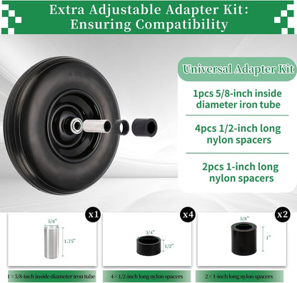 RRQ 4.00-6 Flat Free Tire and Wheel, 13" Solid Wheelbarrow Tire with 1.75" Centered Hub and 3/4" Bearings(Come with 5/8" ID Iron Tube Adapter), for Garden Cart, Trolley, Wheelbarrow Wheel Replacement
