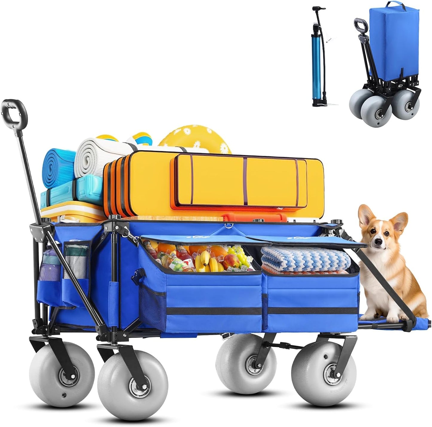 Beach Wagon with Big Wheels for Sand,260L Extra Large Beach Cart with 9" All-Terrain Balloon Wheels, Heavy Duty Folding Wagon, Adjustable Handle,450lb Capacity for Outdoors & Fishing