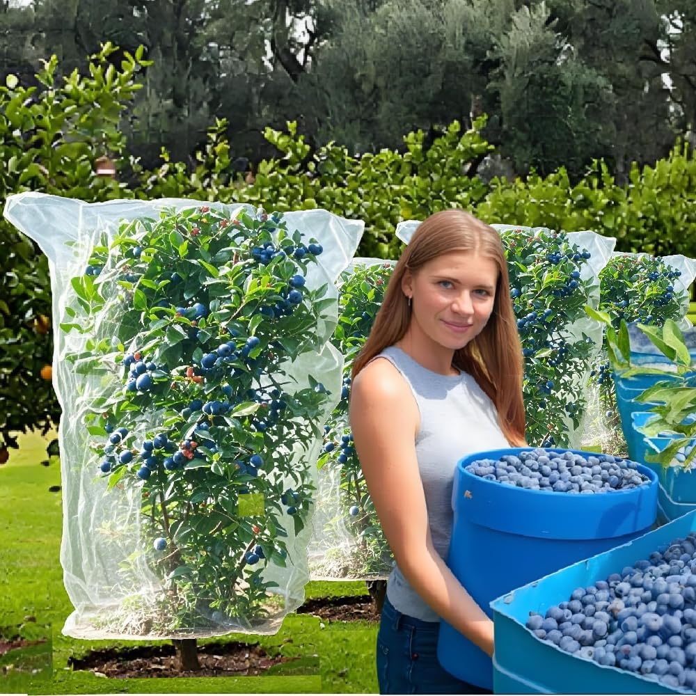 Bird Netting for Blueberry Bushes - Garden Netting Pest Barrier with Drawstring Tomato Protective Cover Garden Plant Netting for Cicadas Vegetables 4P (5.3x6 FT)