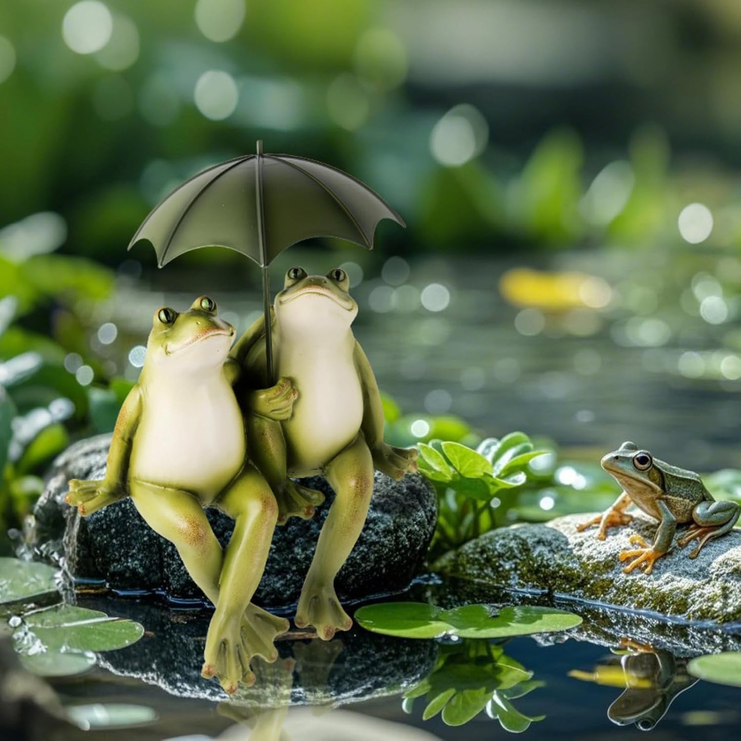 Couple Frogs Outdoor Statue - Frogs Decor Resin Happy Couple Hold an Umbrella Garden Statue Frog Garden Décor for Patio Yard Lawn Porch Gardening Décor 8.5" x 11" x 6.5"
