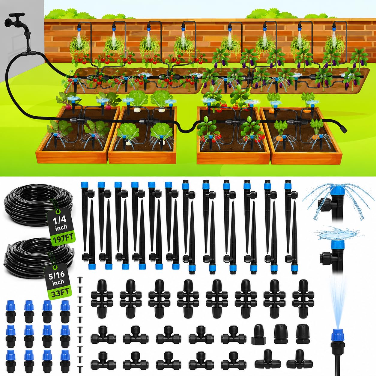 Bonviee Drip Irrigation System Kit for Garden Watering, 230FT Quick Connect