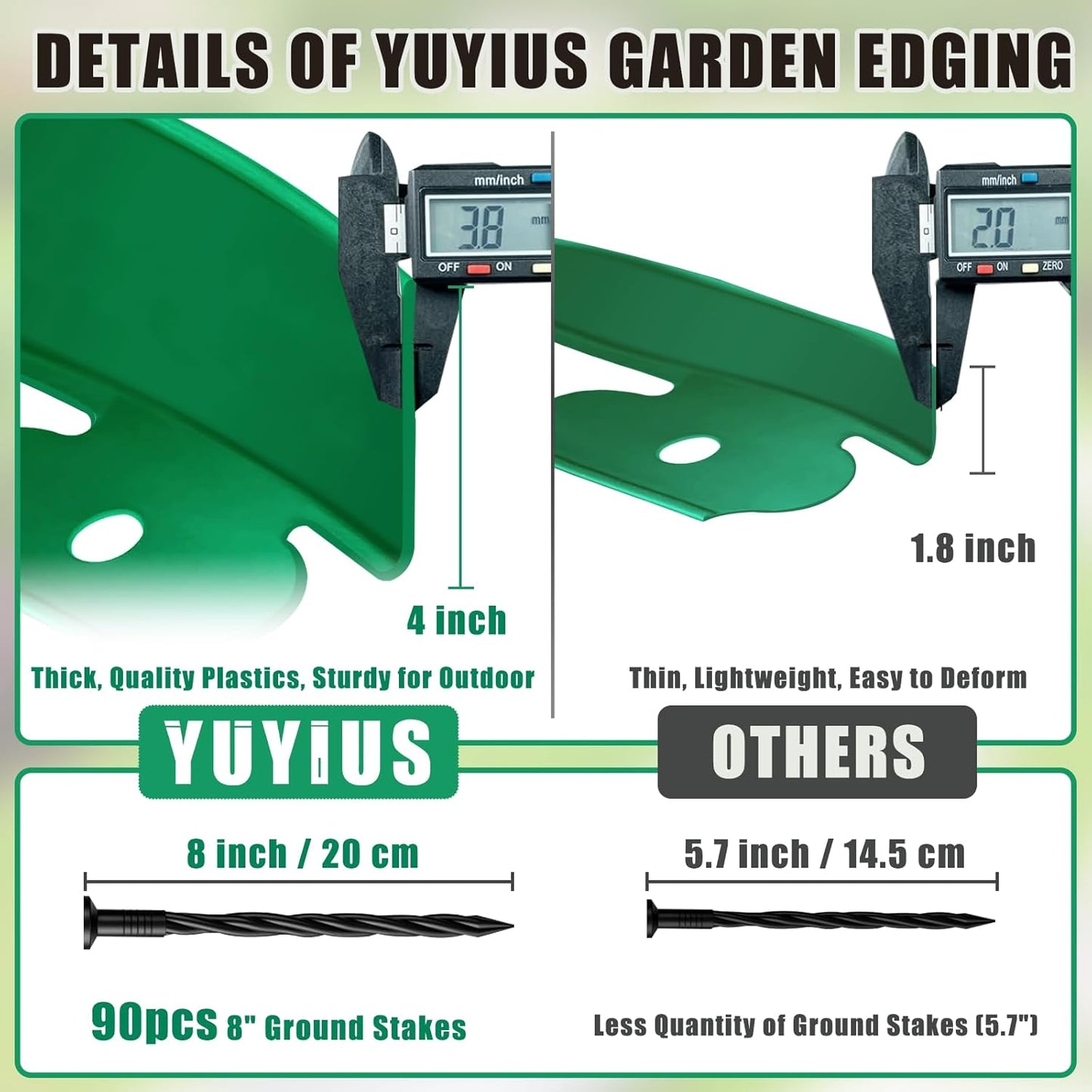 Landscape Edging Border - 60FT 4IN Tall Edging for Landscaping with 60 Stakes, 0.15" Thick No Dig Lawn Edging for Garden Border, Flexible Flower Bed Edging Borders for Yard, Terrace Board