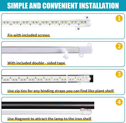 LED Grow Light Strips for Indoor Plants Full Spectrum 3500K, 96 LEDs Plant Light Bar with 3/9/12H Timer, 10 Dimmable Levels for Seedling Succulent, 13 Inches 2 Head