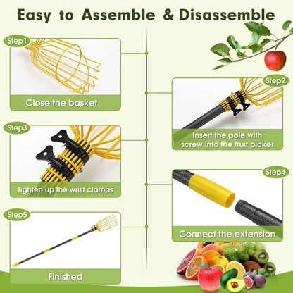 INFLATION Fruit Picker Tool,Apple Picker Pole with Basket,8 FT Adjustable Fruit Picker Pole with Basket Telescoping,Sturdy Basket with Foam Pad for Picking Avocado Acorn Lemon Pear Mango……