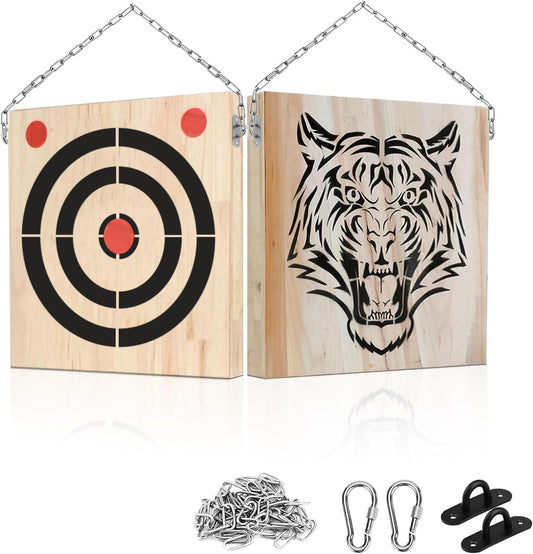 Axe Throwing Wooden Target with Handles & KnifeThrowing with Steel Chain
