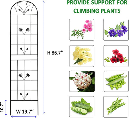 4 Pack Metal Garden Trellis 86.7" Tall Outdoor Climbing Plant Support for Roses, Flowers, Rustproof Durable Black Galvanized Tube, Lawn Garden Fence Decor Screen (4, Daisy-86.7" H)