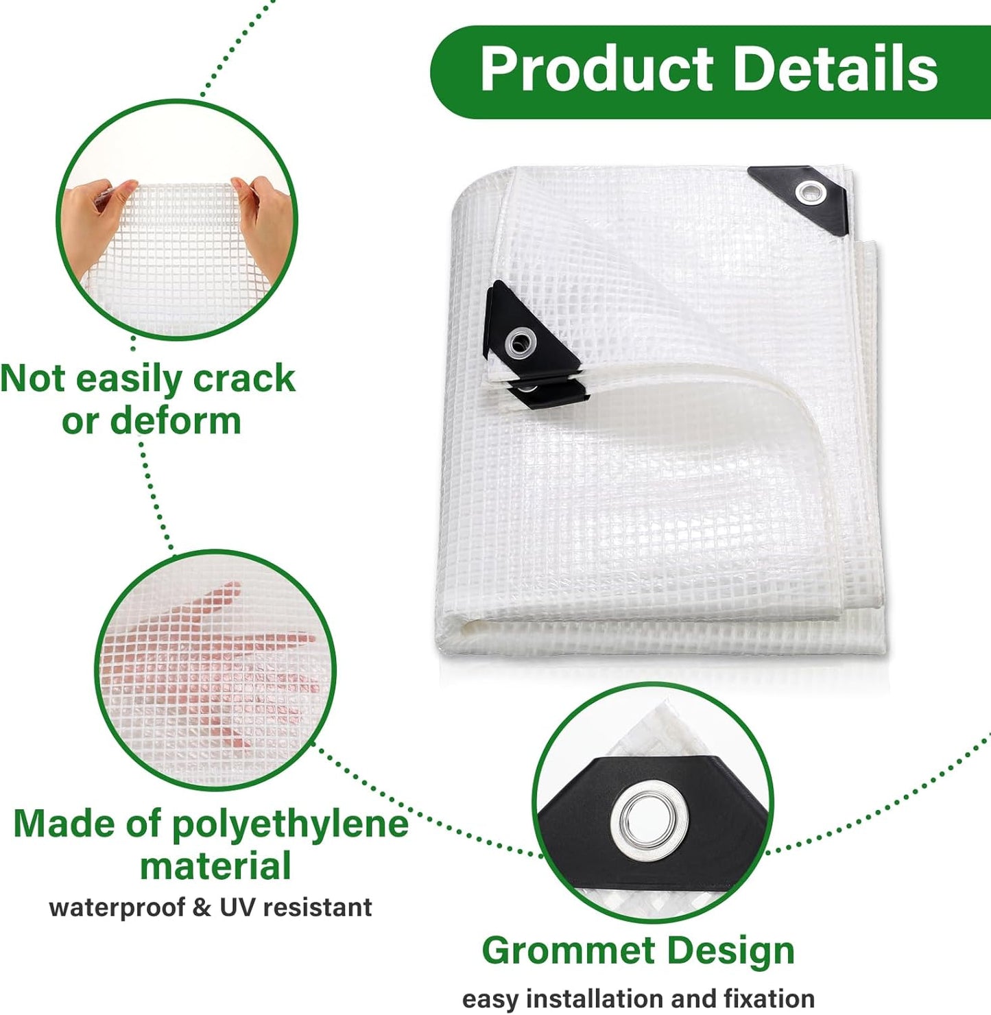 Berlune 3 Pack Clear Greenhouse Heavy Duty Tarp, 8 x 10 ft Clear Waterproof Cover, 14 Mil Plastic Mesh Cover UV Resistant Poly Tarp with Grommets for Gardening, Farming, Nursery Outdoor Event