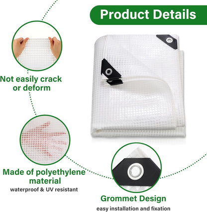 Berlune 3 Pack Clear Greenhouse Heavy Duty Tarp, 8 x 10 ft Clear Waterproof Cover, 14 Mil Plastic Mesh Cover UV Resistant Poly Tarp with Grommets for Gardening, Farming, Nursery Outdoor Event