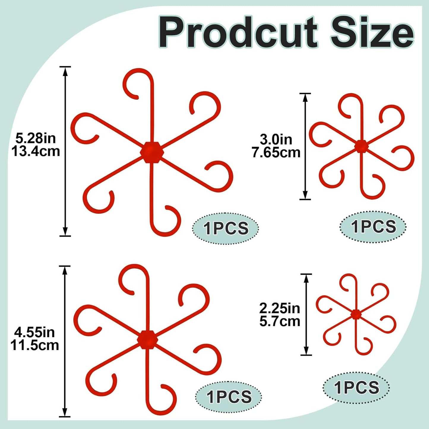 4PCS Plant Stem Support, 4 Sizes Climbing Houseplant Stem Holders, Plastic Reusable Flower Trellis Stem Hook Plant Care Growth Accessories for Flower Plants Indoor Outdoor- Red