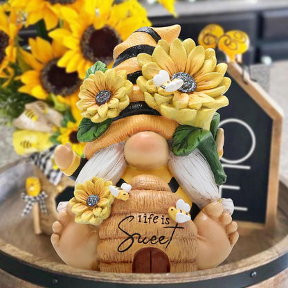 Hodao Gnome Figurine Decorations Indoor Home Decor Sweet Life Bee Gnome - The Sweetness and Warmth of Nature - Summer Garden Patio Gnome Sculpture Decorations (Bees gnome)