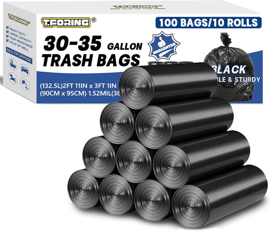 30-35 Gallon Trash Bags Heavy Duty 1.5 Mil - 35" x 37" 100 Count Large Black Garbage Bags 30+