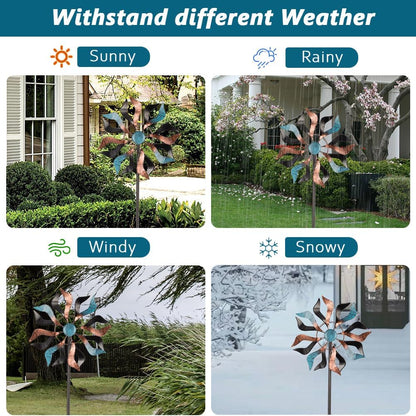 Wind Spinner Outdoor, 13 Inch Dia Kinetic Wind Sculptures & Spinners, 41" Tall Metal Windmill for Garden Yard Decor, Copper Blue