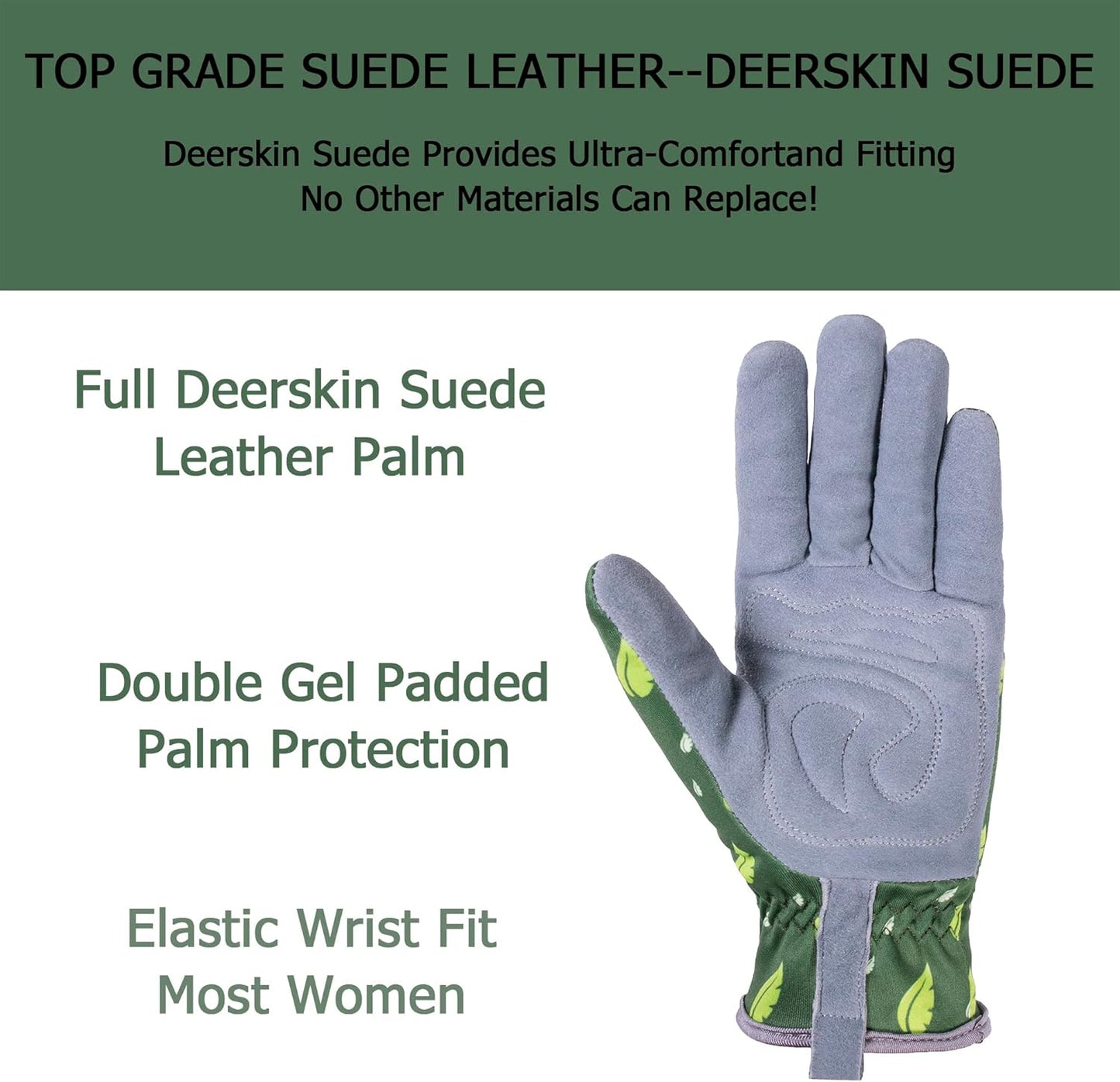 SKYDEER Premium Genuine Deerskin Suede Women's Gardening Gloves, Ultra-Soft Padded, Comfort Fit for Work (SD6615/L)