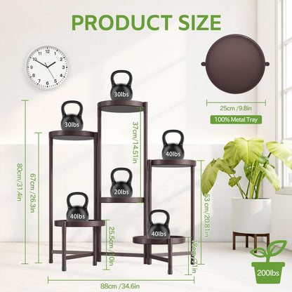 iDavosic.ly 6 Tier Large Plant Stand Indoor, 10 Inch Wide Tall Corner Metal Plant Stands Outdoor for Multiple Plants, Folding Tiered Flower Display Holder Rack Shelf, Violet Bronze