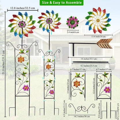 12.8” Wind Spinners Outdoor,Waterproof Wind Spinners for Yard and Garden,Kinetic Wind Spinner with Weather Vane,Yard Art Wind Sculptures & Spinners,Metal Muti-Color Pinwheels for Lawn Patio