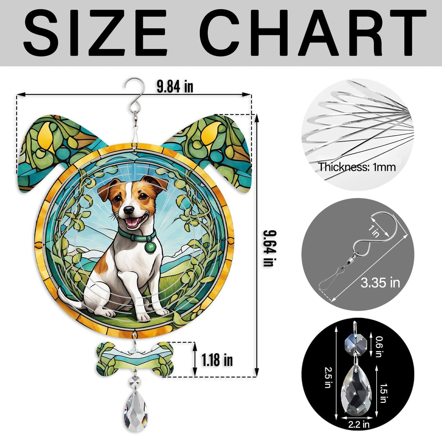 Jack Russell Terrier Dog Ears Wind Spinner, Jack Russell Terrier Wind Spinner Hanging for Yard and Garden V02