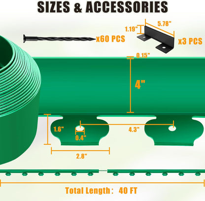 Landscape Edging Border - 40FT 4IN Tall Edging for Landscaping with 60 Stakes, 0.15" Thick No Dig Lawn Edging for Garden Border, Flexible Flower Bed Edging Borders for Yard, Terrace Board
