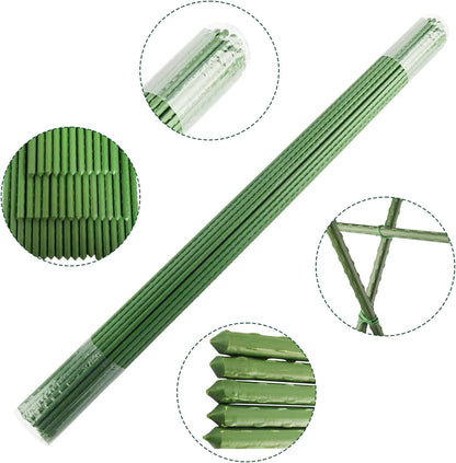 50Pcs 4FT x 7/16" Garden Stakes Plant Stakes Plant Cage Supports with 328FT Twist Ties for Sapling Tomato Cucumber Bean Climbing Plants Grow