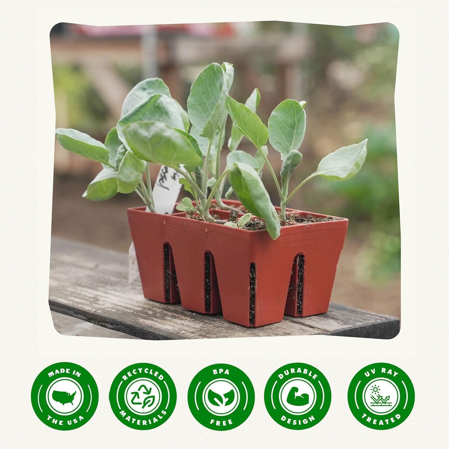 Epic Gardening Reusable Seed Starter Tray - 6 Cell/120 Seedling Starter Trays - Easy Watering, Indoor Greenhouse, Plant Starter, Gardener-Friendly for Seedlings | UV-Treated & BPA-Free - Terracotta