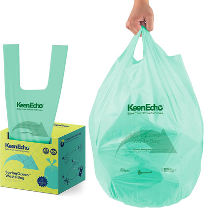 6 Gallon 200 Counts Small Green Trash Bags with Handle, Ocean Fishing Nets Upcycling, Sage & Sea Salt Scented, Plastic Garbage Bags, Waste Bag for Kitchen, Bathroom, Office and Pets