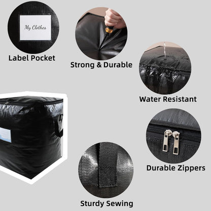 3 Pack 190L Storage Bags for Clothes, Moving Bags Heavy Duty Extra Large with Reinforced Handle, Storage Containers for Organizing Bedding, Blanket, Sheets, Pillows, Toys, Christmas Decorations
