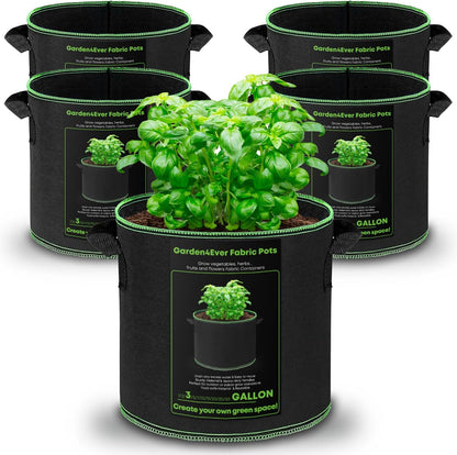5-Pack 3 Gallon Grow Bags Heavy Duty Container Thickened Nonwoven Fabric Plant Pots with Handles