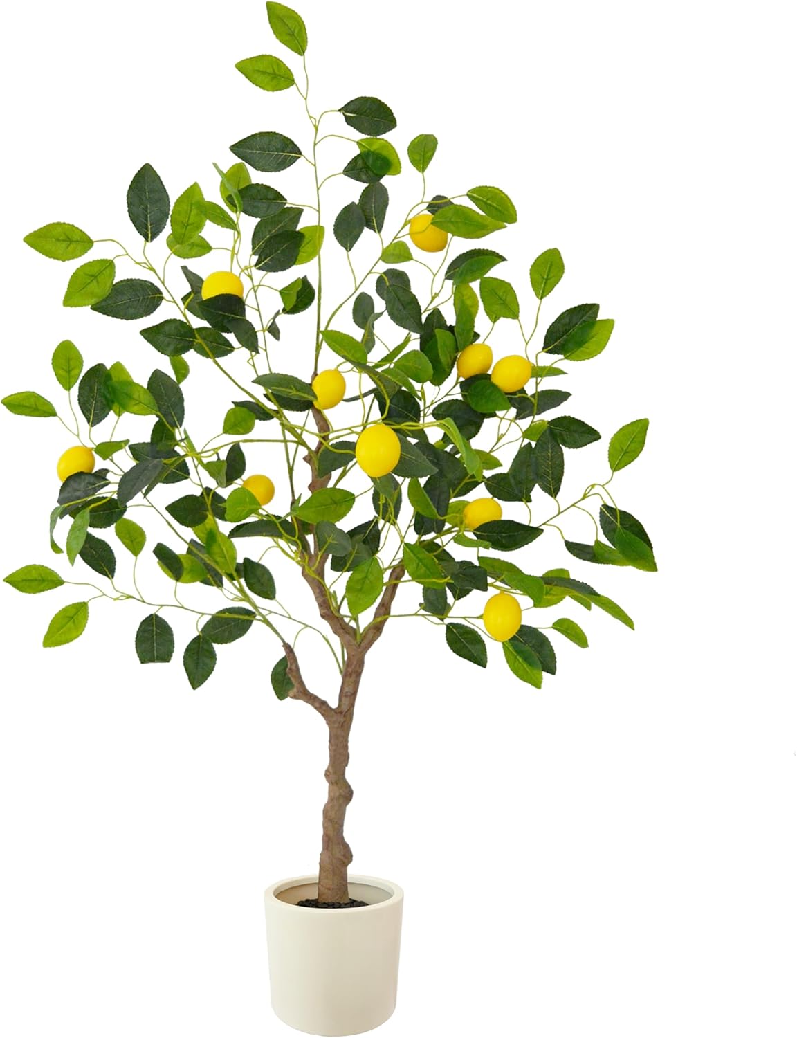 Artificial Lemon Tree, 4ft Tall Fake Lemon Silk Plant with White Planter, Faux Lemon Plastic Fruit Tree for Indoor Home Decor Office Living Room