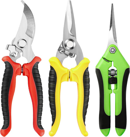 3 Pack Garden Pruning Shears, Stainless Steel Shears, Gardening Shears, Scissors, Garden Clippers, Pruning Snips, Pruning Shears for Gardening Tools (Multicolor)