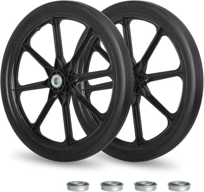 20" Flat Free Tire and Wheel, with 3/4" & 5/8" Bearing, 2.45" Centered Hub, Replacement Wheel For Rubbermaid Wheelbarrow, Garden Yard Cart, 2 Pcs