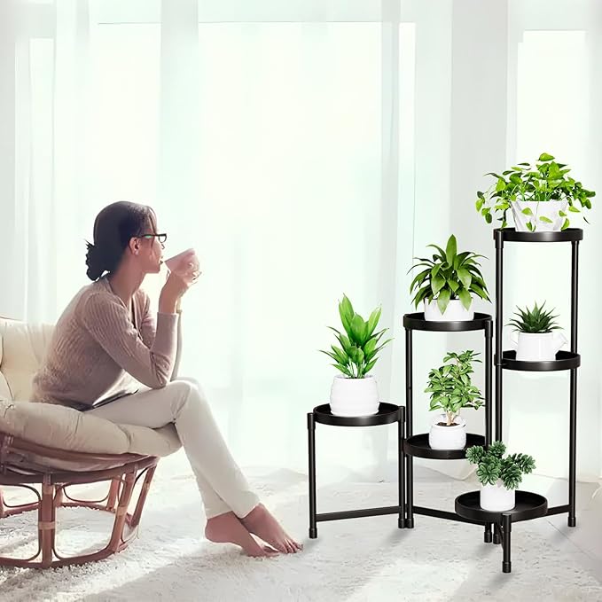 Tall Plant Stand Indoor Outdoor, Corner Metal Flower Pot Stands for Multiple Plants,6 Tier Heavy Duty Plant Shelf for Patio Garden Balcony Living Room Bedroom (6 tier)