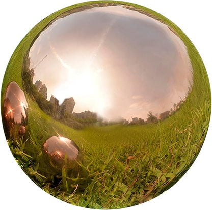 Nerien 10inch Gazing Ball, Stainless Steel Garden Mirror Globe, Polished Ornament Sphere, Hollow Floating Reflective Hemisphere, Home Outdoor Pond Housewarming Swimming Pool Decoration Gift, Rose Gold