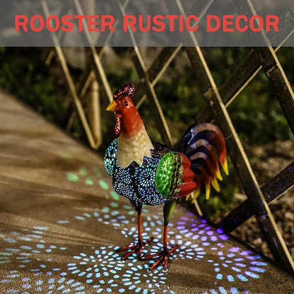 Solar Metal Rooster Animal Lights Decor Metal Chicken Sculpture for Backyard Patio Decor & Lawn OrnamentsGifts10.6inchesH (Rooster)