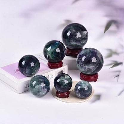 JIC Gem Extra Large Colorful Fluorite Crystal Sphere,Decorative Crystal Ball Fluorite Gemstone Sphere for Meditation,Office Table Decorations 110-120mm