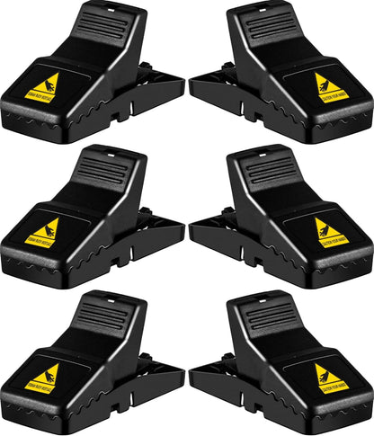 Feeke Rat Trap, Large Mouse Traps, Mouse Traps Indoor for Home, Instant Kill Traps for Mouse Rat Chipmunk, Quick Set Up and Reusable - 6 Pack, Black