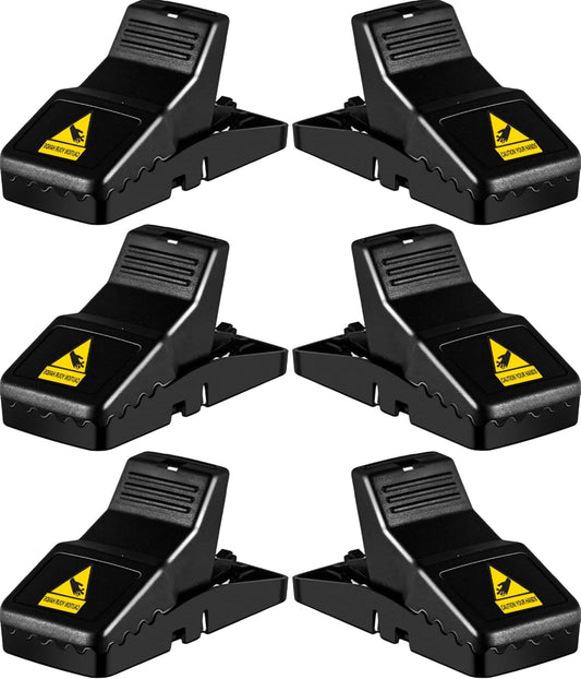 Feeke Rat Trap, Large Mouse Traps, Mouse Traps Indoor for Home, Instant Kill Traps for Mouse Rat Chipmunk, Quick Set Up and Reusable - 6 Pack, Black