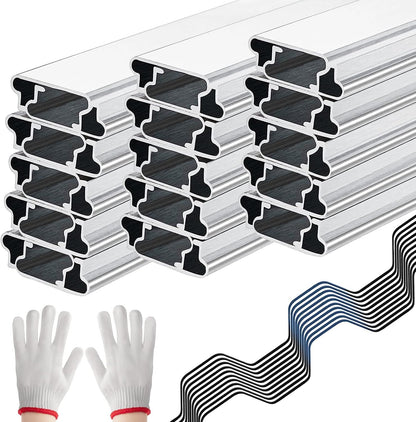 Spring Wire & Lock Channel - 10 Sets PVC Coated Spring Wire & Aluminum Alloy U-Channel Bundle with Nylon Gloves, 6.6 ft Farmer Greenhouse Frame Kit for Fix Poly Film Shade Cloth