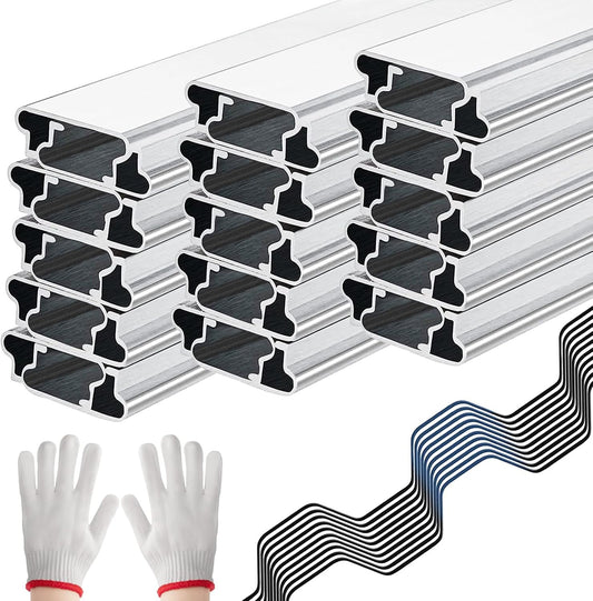 Spring Wire & Lock Channel - 10 Sets PVC Coated Spring Wire & Aluminum Alloy U-Channel Bundle with Nylon Gloves, 6.6 ft Farmer Greenhouse Frame Kit for Fix Poly Film Shade Cloth