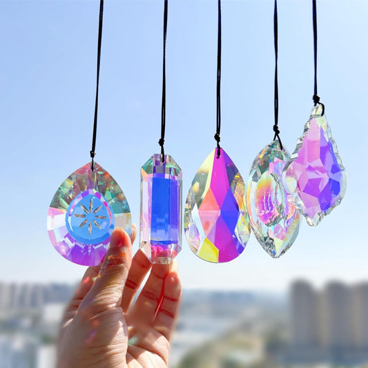 5Pcs 3-inch Crystal Sun Catcher Prisms for Windows Garden Patio,AB Colored Hanging Suncatchers with